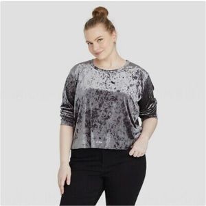 NWT! Target - Women's Plus Size Long Sleeve Velvet Cropped Top - Ava & Viv - 1X